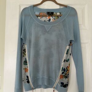 Sachin + Babi Blue Floral Mixed Material Sweater